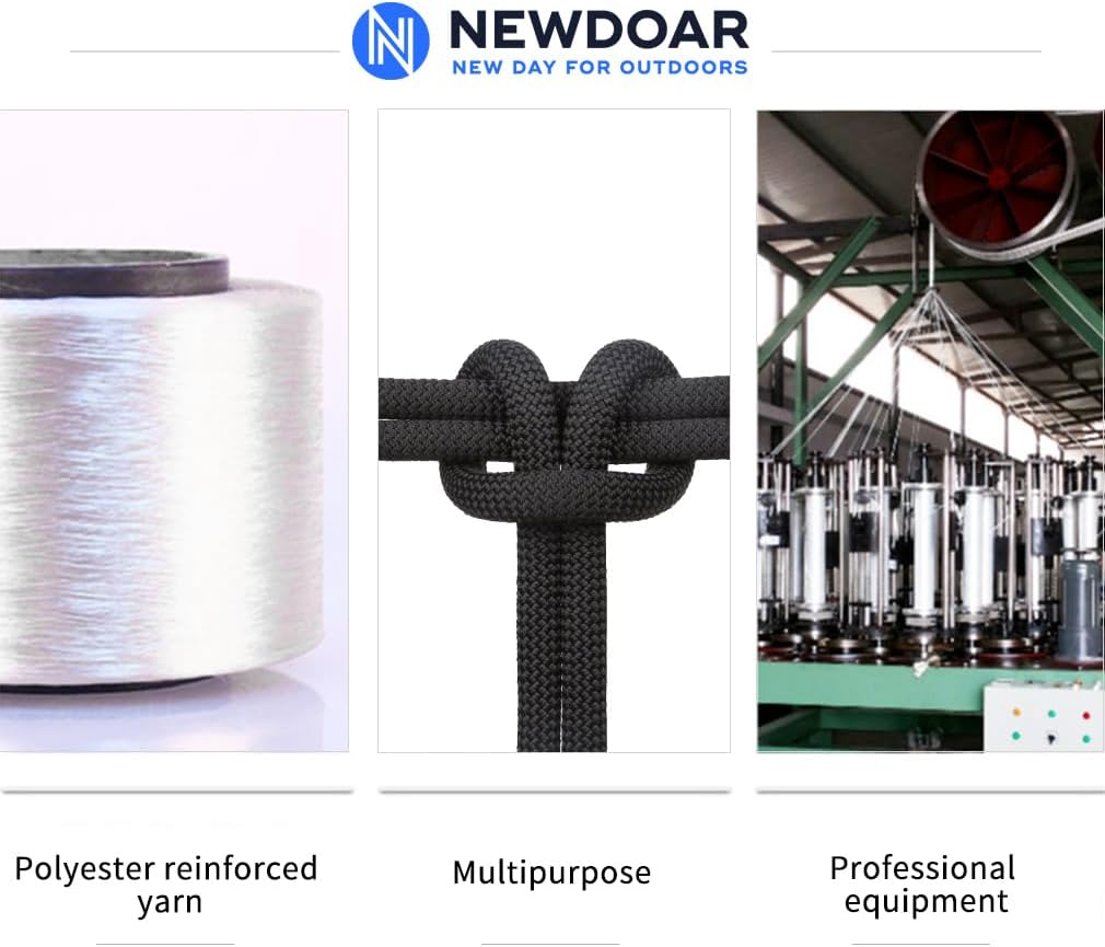 NewDoar 8mm Climbing Accessory Cord High Strength Rope Equipment for Mountain Climb, Fire Rescue Escape, Outdoor Survival, Camping (Polyester 20ft)