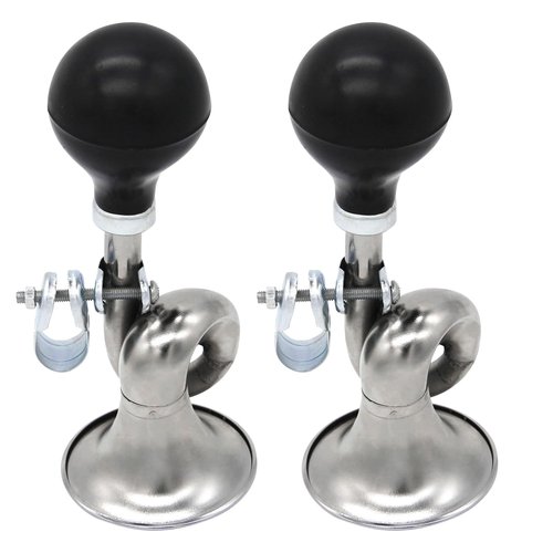 2 Pack Bugle Horn, Coolrunner Retro Clown Horn, Kids Bike Horn, Classic Vintage Metal Twist Loudspeaker Siren Hooter Snail Air Horn for Vehicles Bicycles Golf Cart (Sliver)