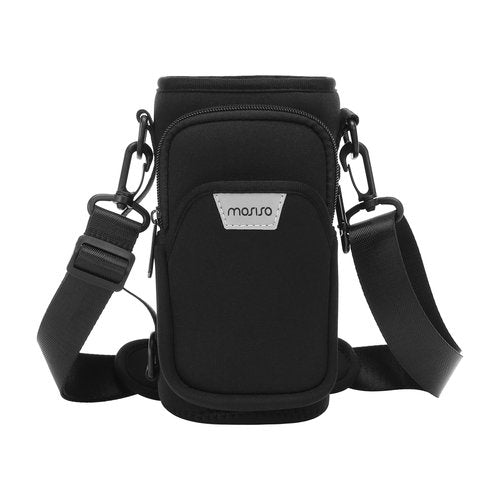 MOSISO Water Bottle Holder, Neoprene 40oz Water Bottle Carrier Bag with Adjustable Strap, Pouch Holder with Handle & Snap Hook for Walking, Hiking, Camping, Traveling, Black