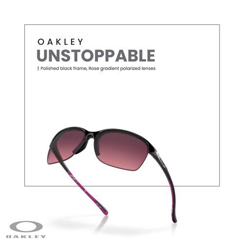 OAKLEY Unstoppable OO9191 919110 65MM Polished Black/Rose Gradient Polarized Rectangular Sunglasses for Women+ Bundle Accessory Leash Kit, Microfiber Pouch