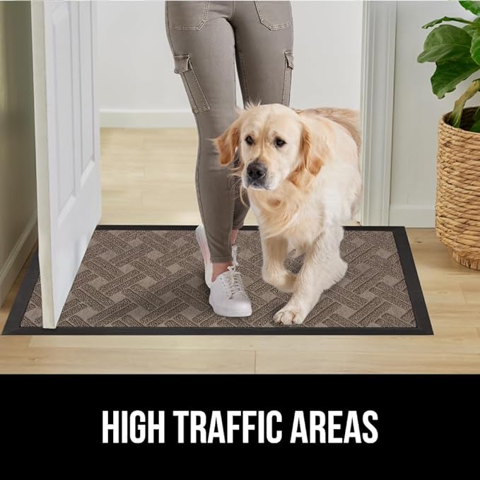 GORILLA GRIP 100% Waterproof All-Season WeatherMax Doormat, 47x35, Durable Natural Rubber, Stain and Fade Resistant, Low Profile, Indoor Outdoor Door Mats, Easy Clean Entry Mat, Taupe Basket Weave