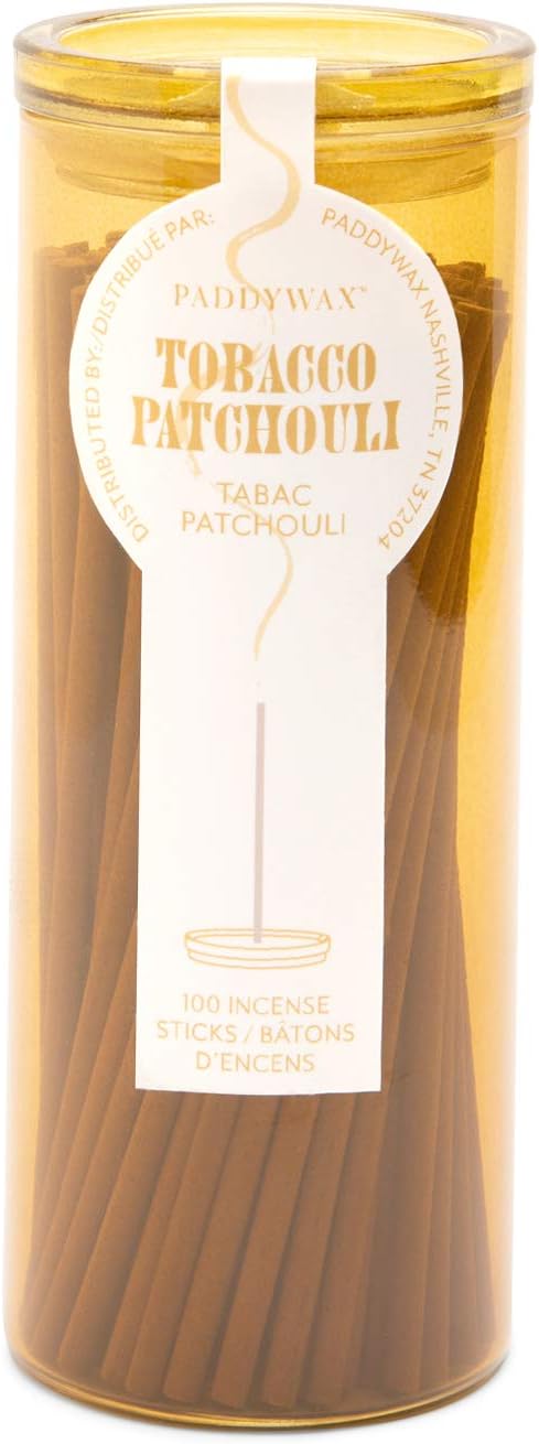 Paddywax Candles Haze Collection Incense Sticks in Glass Jar, 100-Piece, Tobacco Patchouli