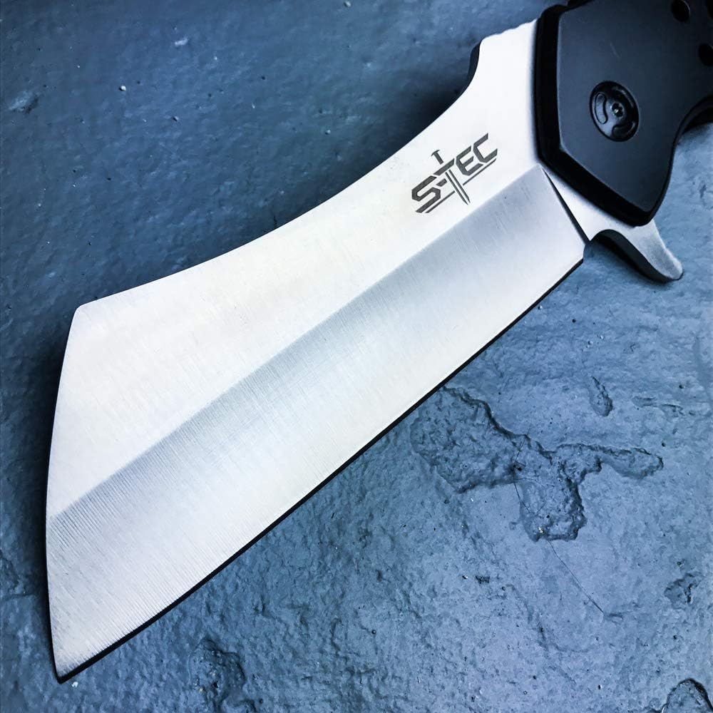 S-TEC 12-inch Rugged Chef Field Tactical Folding Cleaver (Stonewashed)
