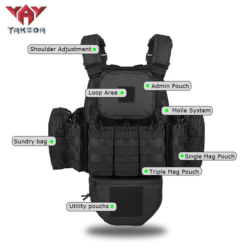 YAKEDA Outdoor Removable CS Training Vest, Molle Breathable Training Quick Adjustable Game Vest (US, Alpha, One Size, Regular, Regular, Black)