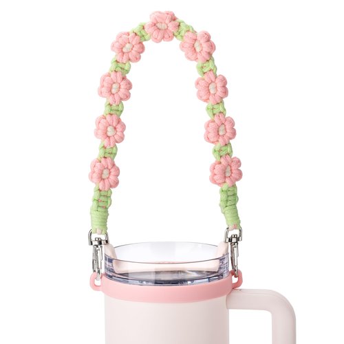 Bluwing Water Bottle Handle Strap Compatible with Owala, Stanley Cup, Handle Strap for Hydro Flask and Most 12-40oz Water Bottles(Daisy Green 4)