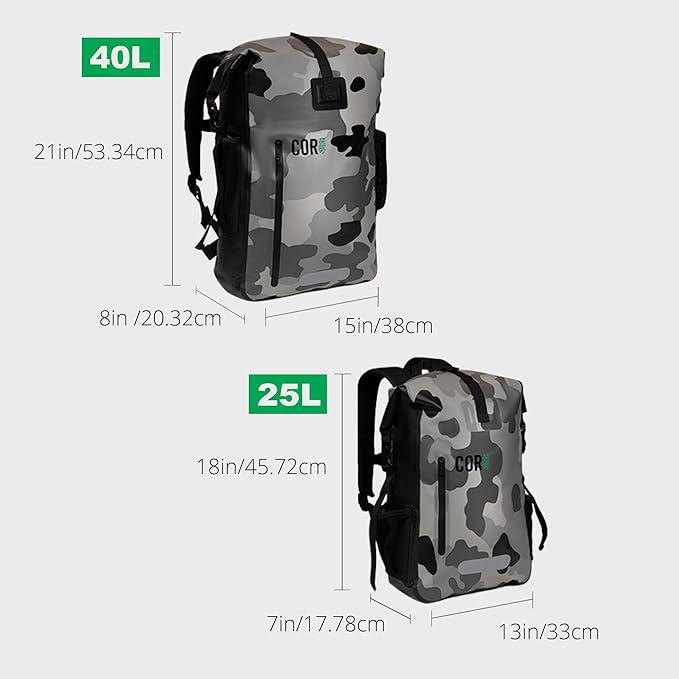 Waterproof Backpack with Laptop Sleeve | Heavy Duty Hiking, Kayak Dry Bag Backpack | Roll-Top Closure (25L Black)