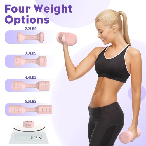 BOBAZREN Adjustable Dumbbell Set of 2, 11Lb/Pair Weights Dumbbells for Women, Each 2.2lb, 3.3lb, 4.4lb, 5.5lb Hand Weights Set for Home Gym Fitness Training (Pink)