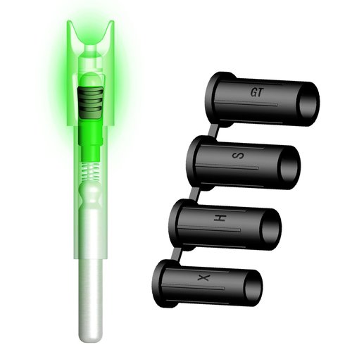CosiComu G Lighted Nocks for Mini Crossbow Bolts with .165 .204 .233 .244 .246 Inside Diameter with X, H, S, GT Bushings Half-Moon Light up Knocks 6-Pack (Green)