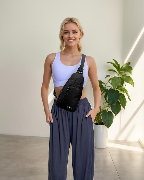 Seoky Rop Small Sling Bag for Men Women Water Resistant Nylon One Strap Shoulder Crossbody Bag for Travel Casual Daily Black