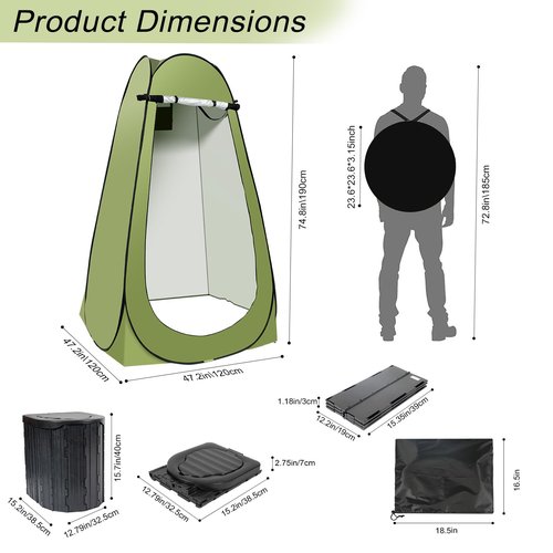 Camping Toilet Kit with Pop Up Privacy Tent, X Large Portable Folding Toilet Potty for Adults, Outdoor Camp Shower Tents,Changing Room with Carry Bag (Green)