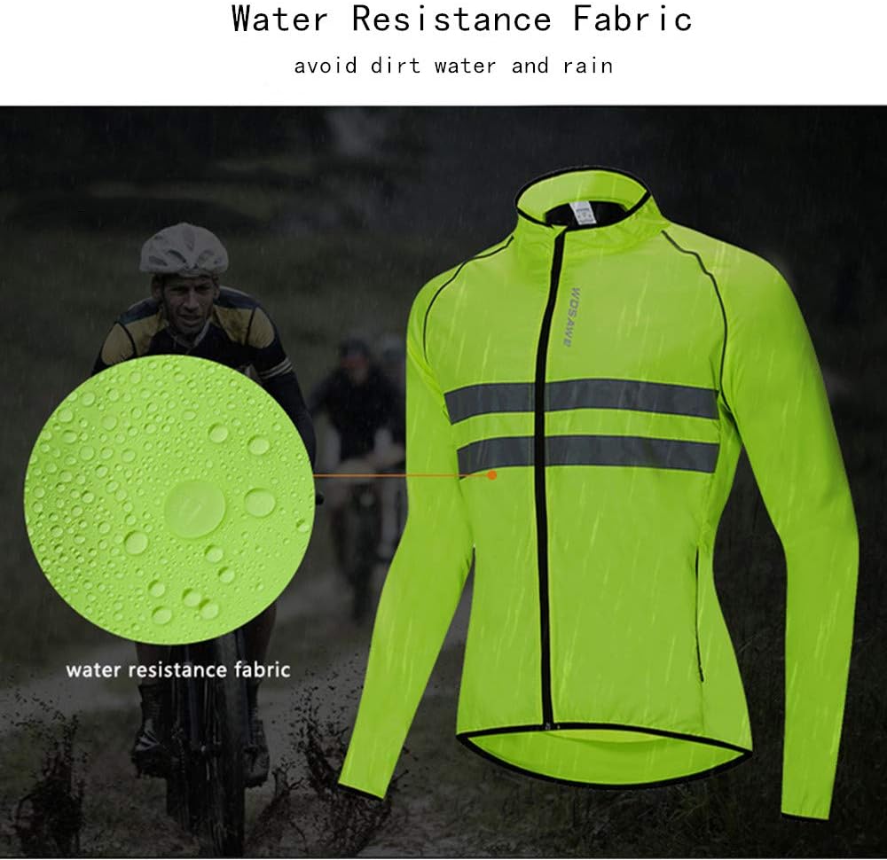 WOSAWE Men's High Visibility Cycling Wind Jacket Water Resistance Reflective Windbreaker