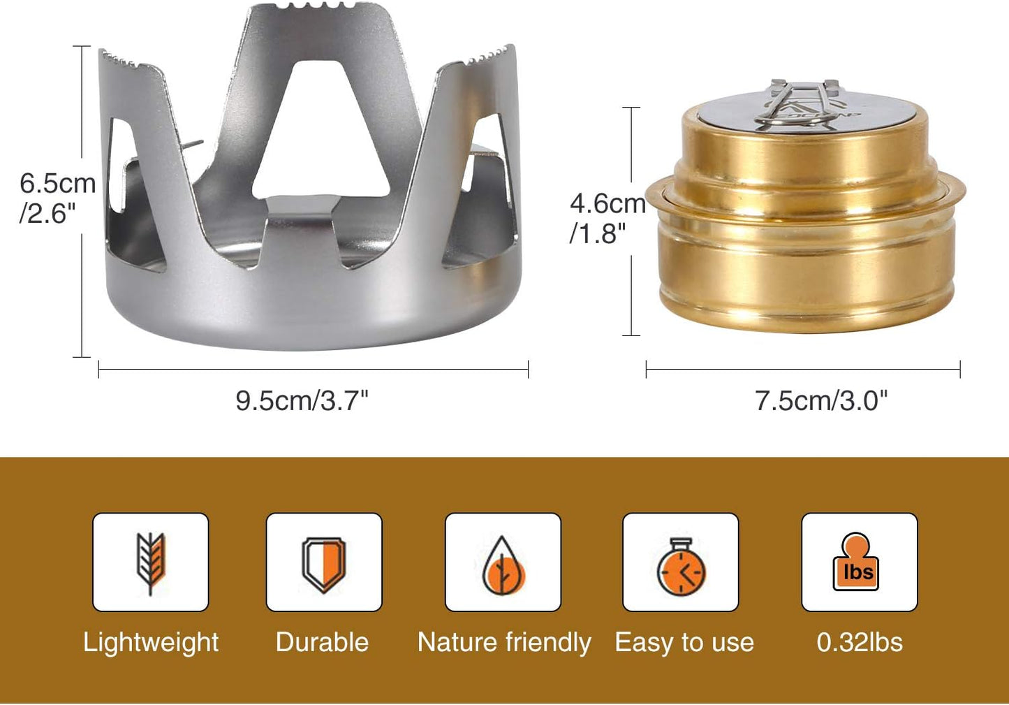 REDCAMP Mini Alcohol Stove for Backpacking, Lightweight Brass Spirit Burner with Aluminium Stand for Camping Hiking