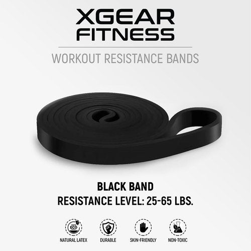 XGear Fitness Pull Up Assist Bands - Heavy Duty Resistance Bands for Body Stretching, Powerlifting, Resistance Training (Black)