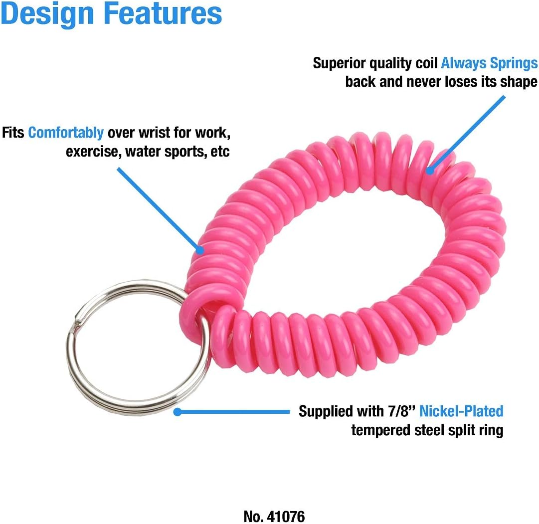 ucky Line 2” Spiral Wrist Coil with Steel Key Ring, Flexible Wrist Band Key Chain Bracelet, Stretches to 12”, Purple, 10 Pack (41065)