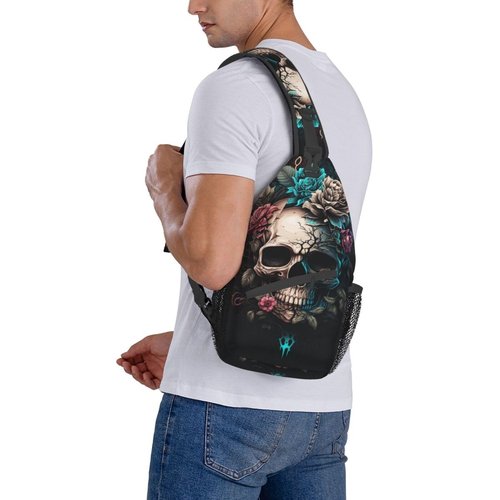 MEUUD Dog Paw Sling Bag for Women Men Chicken Crossbody Bags Halloween Gothic Skull Daypack Shoulder Bag Backpack (gothic skull)
