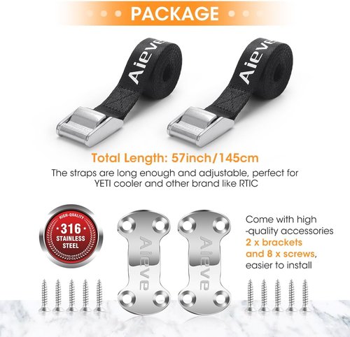Aieve Cooler Tie Down Straps Kit - Ice Chest Lock Bracket - Cooler Accessories Secure for YETI Cooler RTIC Coolers