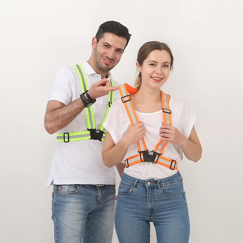 UMIKOOL DIRECT Reflective Vest Running Gear, High Visibility Adjustable Safety VES for Night Cycling, Hiking, Jogging, Dog Walking (Black Green)