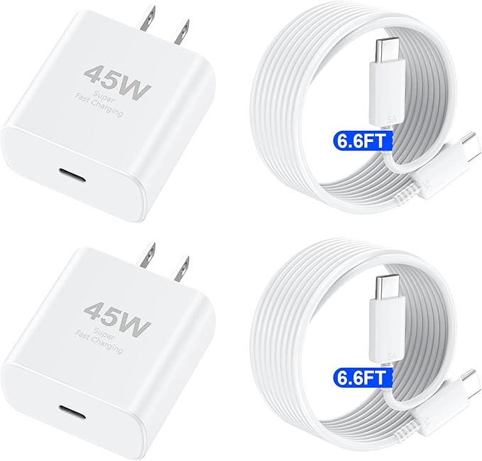 Phone 16 Pro Max Charger Fast Charging, 45W USB C Phone 16 Super Fast Charger Block with 6.6FT Long Type C Charging Cable Cord for Phone 16/16 Pro/16 Pro Max/16 Plus, 15/15 ProMax/Pro/Plus-2pack white