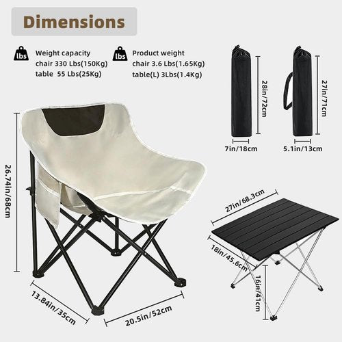 Zertylre Folding Camping Chair Set of 3,Lightweight Camp Chairs with Table,Large Lawn Chair Portable for Adults Hiking,Fishing,Beach,Picnic,Patio,Travel,Carry Bag(L)