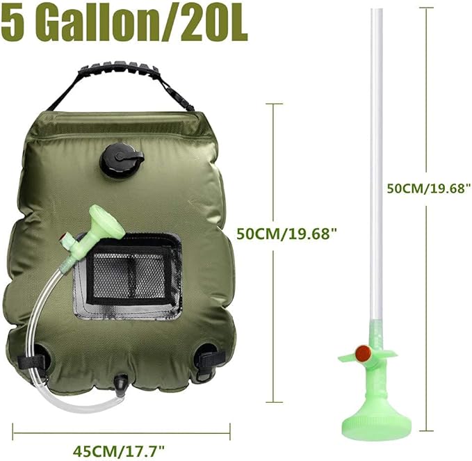 Solar Shower Bag, Solar Heating Camping Shower Bag, 5Gal(20L) Portable Camping Shower Bag, with Removable Hose and On-Off Switchable Shower Head, for Outdoor Traveling/Climbing/Hiking/Beach/Swimming