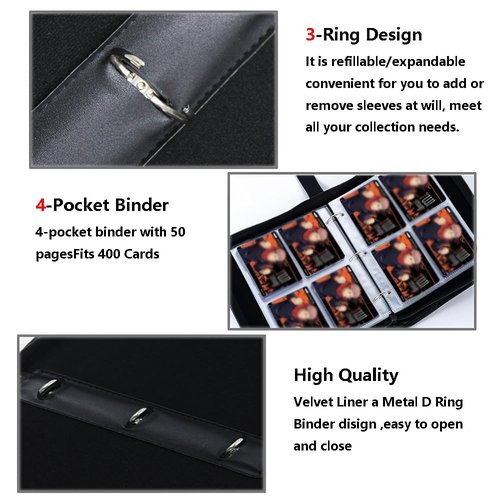 Baseball Card Binder, Collectible Trading Card Albums for 4 Pockets Trading Card Accessories Folder, 400 Pocket Sports Card Binder for Baseball Card, Football Card (Blue-Baseball)