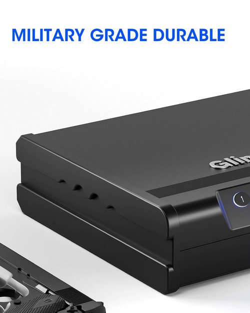 Glimstone Gun Safe, Biometric Gun Safe for Pistols, Easy Edition, 3 Ways Quick Access With Fingerprint/Digital Keypad/Key, Smart Handgun Safe for Home Bedside Nightstand Car
