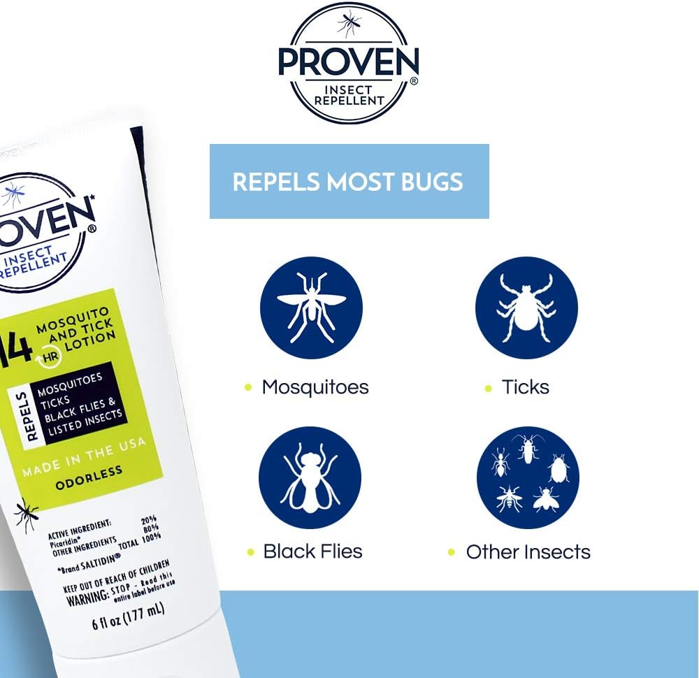 Proven Insect Repellent Lotion, Keep Mosquitoes, Ticks and Flies Off, DEET Alternative Repellent, Up to 14-Hour Protection, Great for Outdoor Camping and Hiking, 6 Ounce, Odorless Lotion