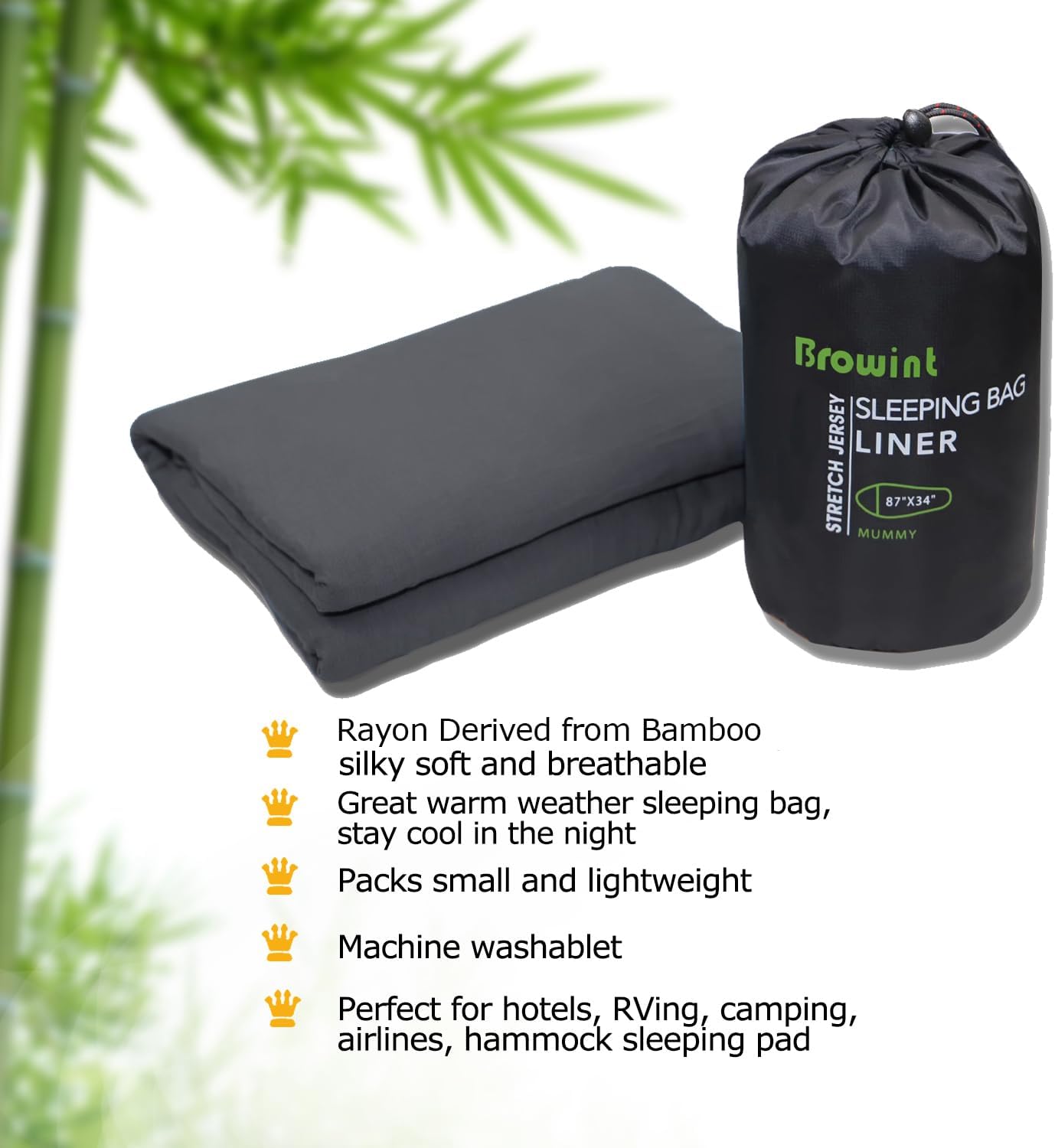 Travel Sheets for Hotel, Rayon Derived from Bamboo, Stretchy Sleep Sack for Adults, Warm Weather/Summer Sleeping Bag Liner for Camping and Travel, Rectangular with Pillow Pocket, Mummy, Cooling Sheets