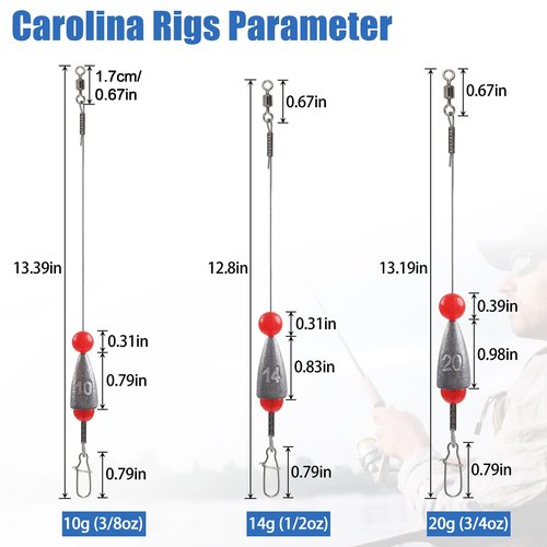 Carolina Rig Bass Fishing Ready Tied Fishing Leaders with Bullet Sinkers Weights Pre Rigged Catfish Carolina Rigs 1/2oz