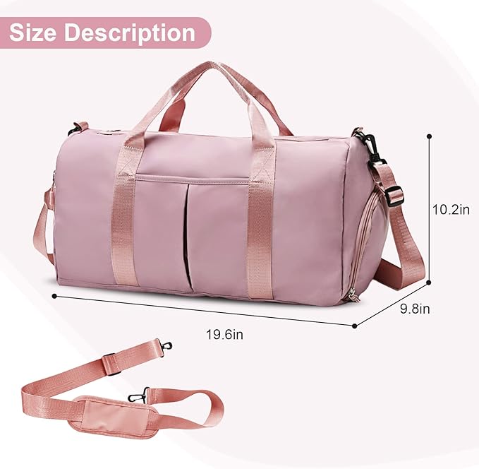 ZGWJ Sports Gym Bag with Wet Pocket & Shoes Compartment, Waterproof Shoulder Weekender Bag for Women and Men Swim Sports Travel Gym Bag Lightweight and easy Carry on Pink