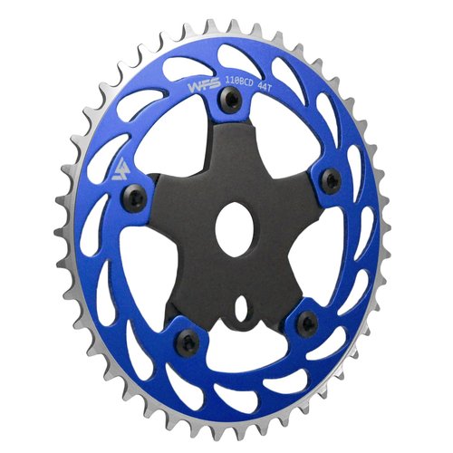 WFS Helix Chainring w/Spider Sprocket 44T 1/8" 110mm BCD 5 Arm Hole Old School BMX, Blue, WFS3066-BO