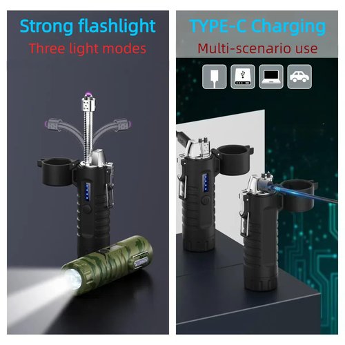 NINSI Electric Lighter, Flexible Neck Plasma Arc Lighter, USB C Rechargeable Lighters, Windproof and Waterproof Lighters with Flashlight for Candles, Hiking, Camping, Outdoor Adventure (Orange)