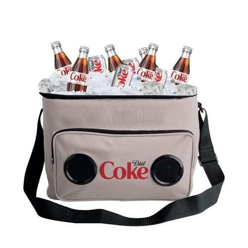 Diet Coke Cooler Bag with Built-In Bluetooth Stereo Speakers, Multi-Zipped Pockets, 24 Can Capacity, Adjustable Shoulder Strap, 12 Hours of Insulated Cooling and Freshness, for Camping, Fishing, Beach