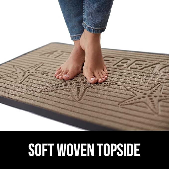 GORILLA GRIP 100% Waterproof All-Season WeatherMax Doormat, 47x35, Durable Natural Rubber, Stain and Fade Resistant, Low Profile, Indoor Outdoor Door Mats, Easy Clean Patio Entrance Mat, Sand Beach