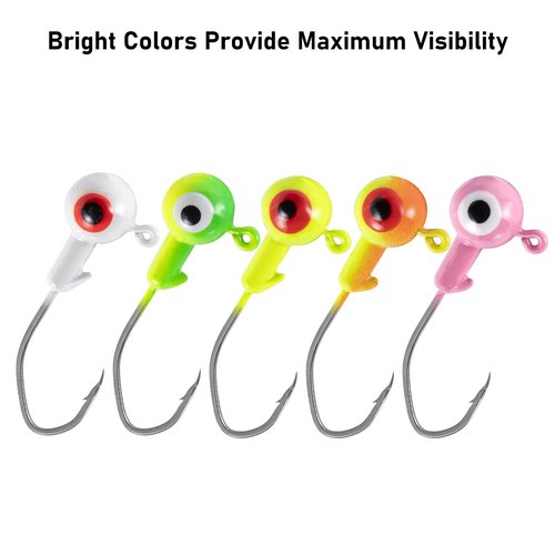 Dr.Fish 20 Pack Fishing Jig Heads, Crappie Jigs Round Ball Sickle Hooks Freshwater Fishing Hook Lures Bass Trout Panfish Bluegill 3/8oz Pink