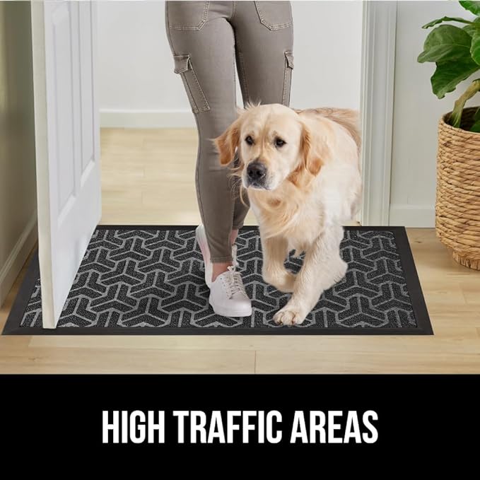 GORILLA GRIP 100% Waterproof All-Season WeatherMax Doormat, 47x35, Durable Natural Rubber, Stain and Fade Resistant, Low Profile, Indoor Outdoor Door Mats, Easy Clean Patio Entry Mat, Slate Geometric