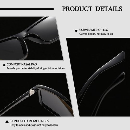 Vanolu Rectangular Sports Polarized Sunglasses for Mens and Womens,Black Retro Sun Glasses Driving Fishing UV400 Protection