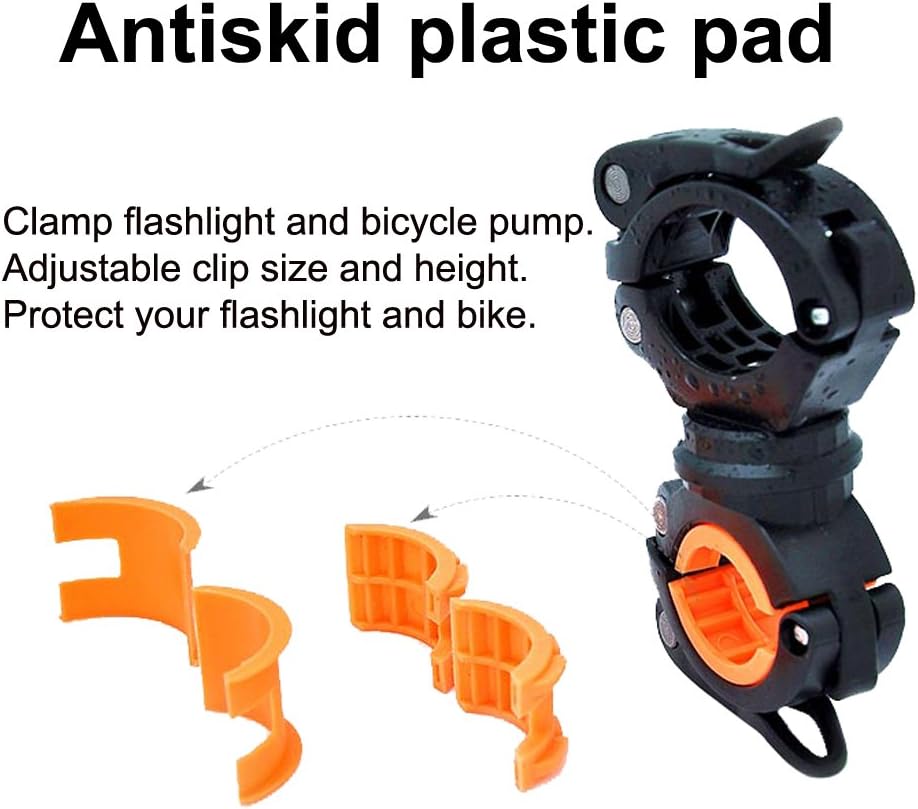 [2 Pack] Vonpri Flashlight Holder, Mount Bicycle Mounting Bracket Flashlight Holder Torch Clip 360º Rotation