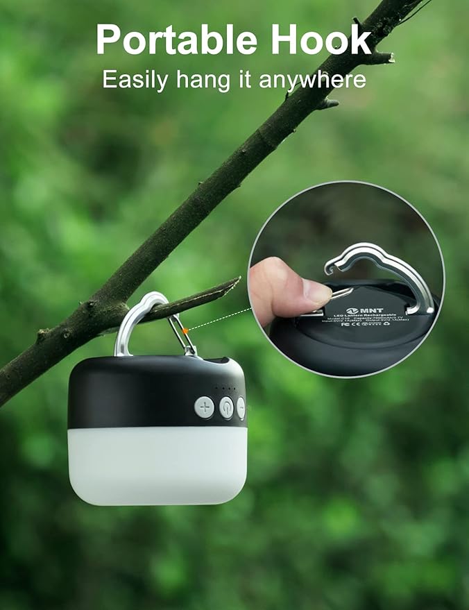 LED Camping Lantern Rechargeable 1000LM, Up to 300H Running Time Camping Tent Light, 6700mAh Emergency Hanging Light for Hurricane, Power Outages, Home, Hiking, Water-Resistant, Black