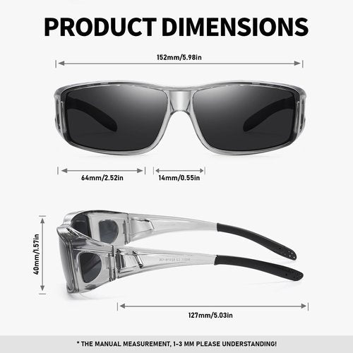 Wzerry Fit Over Glasses Sunglasses for Women Men, Polarized Oversized Sun Glasses for Prescription Glasses UV400 Protection (Transparent Grey Frame/Grey Lens)