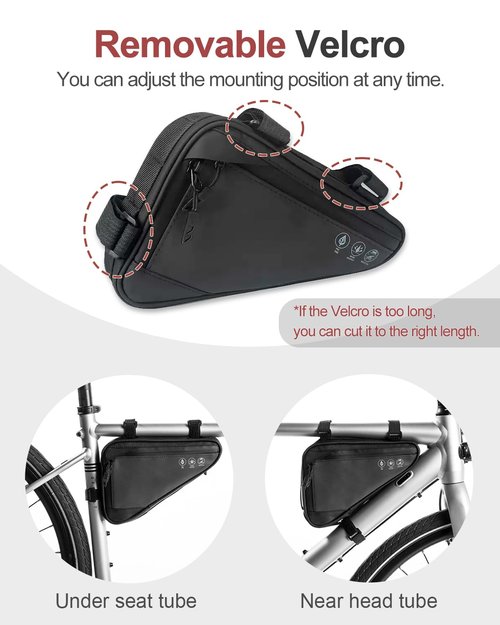 Danuosie Bike Frame Storage Bag, Water Resistant Bicycle Triangle Bag with Two Side Pockets, Reflective Under Seat Tool Accessories Pouch, Front tube Bag for Mountain Road Bike, MTB, 2L