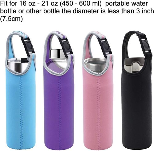 4 Pack,DanziX Neoprene Sleeve Bottle Cup Carrier Pouch,Fit for All 16oz-21oz Portable Sport Water Bottle-Black,Blue, Pink,Purple