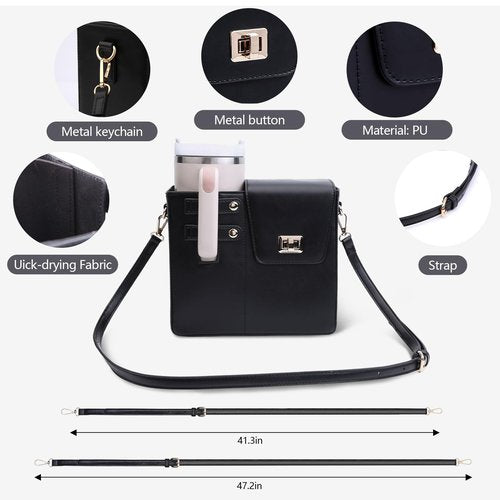 Purse for Stanley Cup, Outdoor Portable Crossbody Water Cup Storage Bag with Stanley Purse, Crossbody Bag for Stanley Bottle (black)