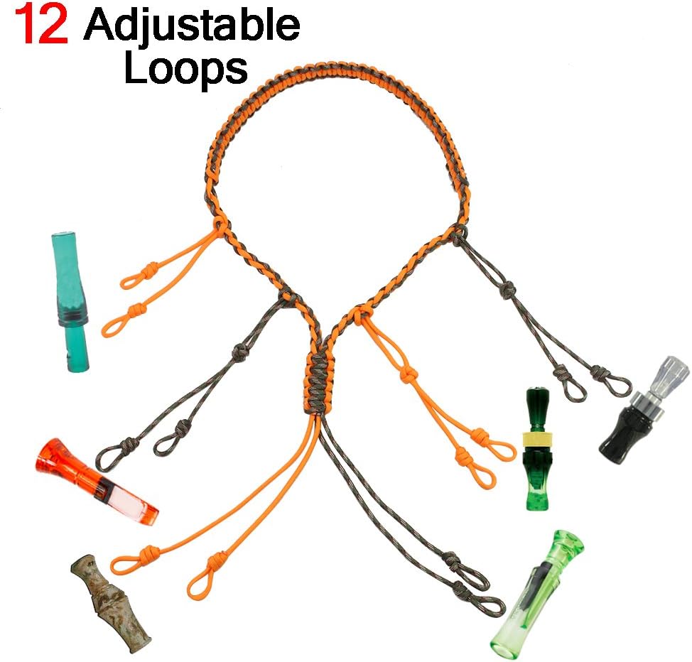 PSKOOK Duck Call Lanyard Paracord Hunting Goose Calls 12/16/20 Adjustable Loops Outdoor Predator Gear for Pheasant Waterfowl Hand Braided Necklace