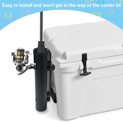 Omoojee Cooler Fishing Rod Holder, Wall Mounted Fishing Pole Holder, Fishing Rod Rack Compatible with YETI Coolers and for RTIC Coolers, Cooler Accessory, Medium, Black