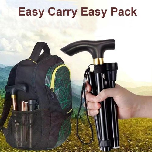 YOBOKO Aluminum Alloy Walking Sticks Trekking Poles Hiking Foldable Hiking Stick Anti-Slip Cane for Elderly Length Adjustable Walking Stick (Black)