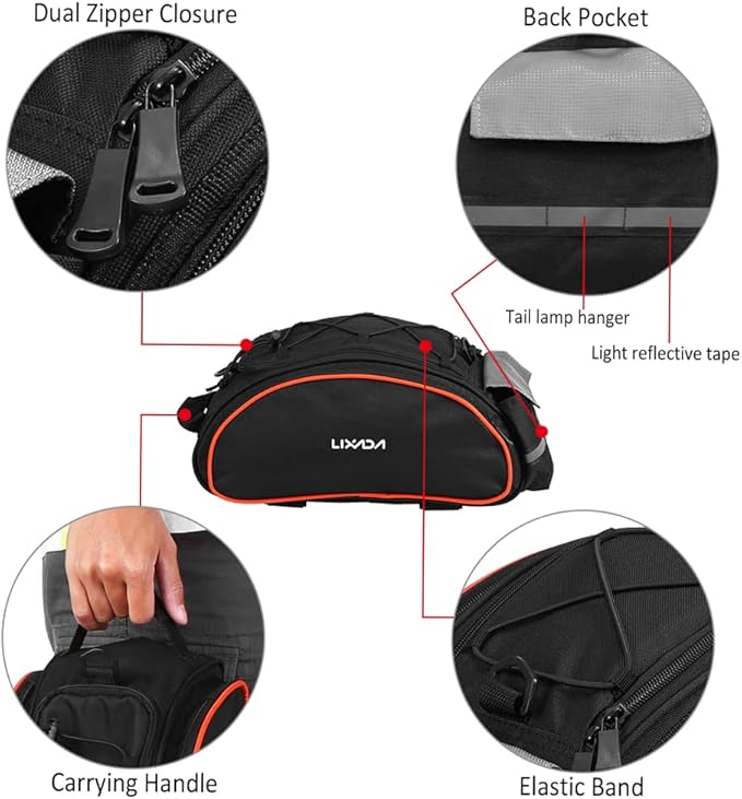 Lixada Bicycle Back Pannier Bag Bicycle Back Seat Bag Saddle Bag Shoulder Bag for Mountain Bike Cycling Outdoor