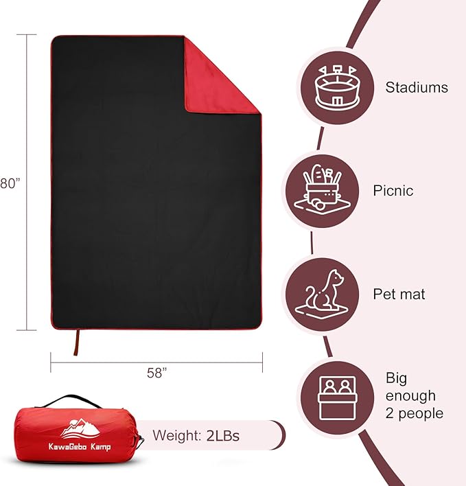 Fleece Waterproof Outdoor Blanket, Windproof Stadium Blanket for Camping, Picnics, and Sports Stay Dry and Comfortable 80"x58"
