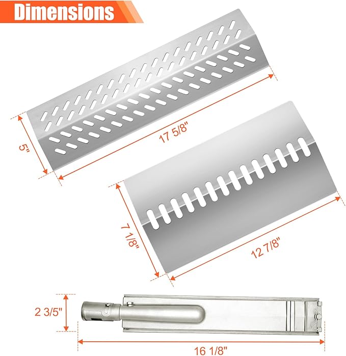 Stainless Steel 5pcs 16631 Flame Tamer Flavor bar and 4pcs 16520 Heat Plate Shield with 5 pcs 16516 Burners for Bull Grill Replacement Parts,for Blaze Lion Cal Flame G Series 5 Burner Grill