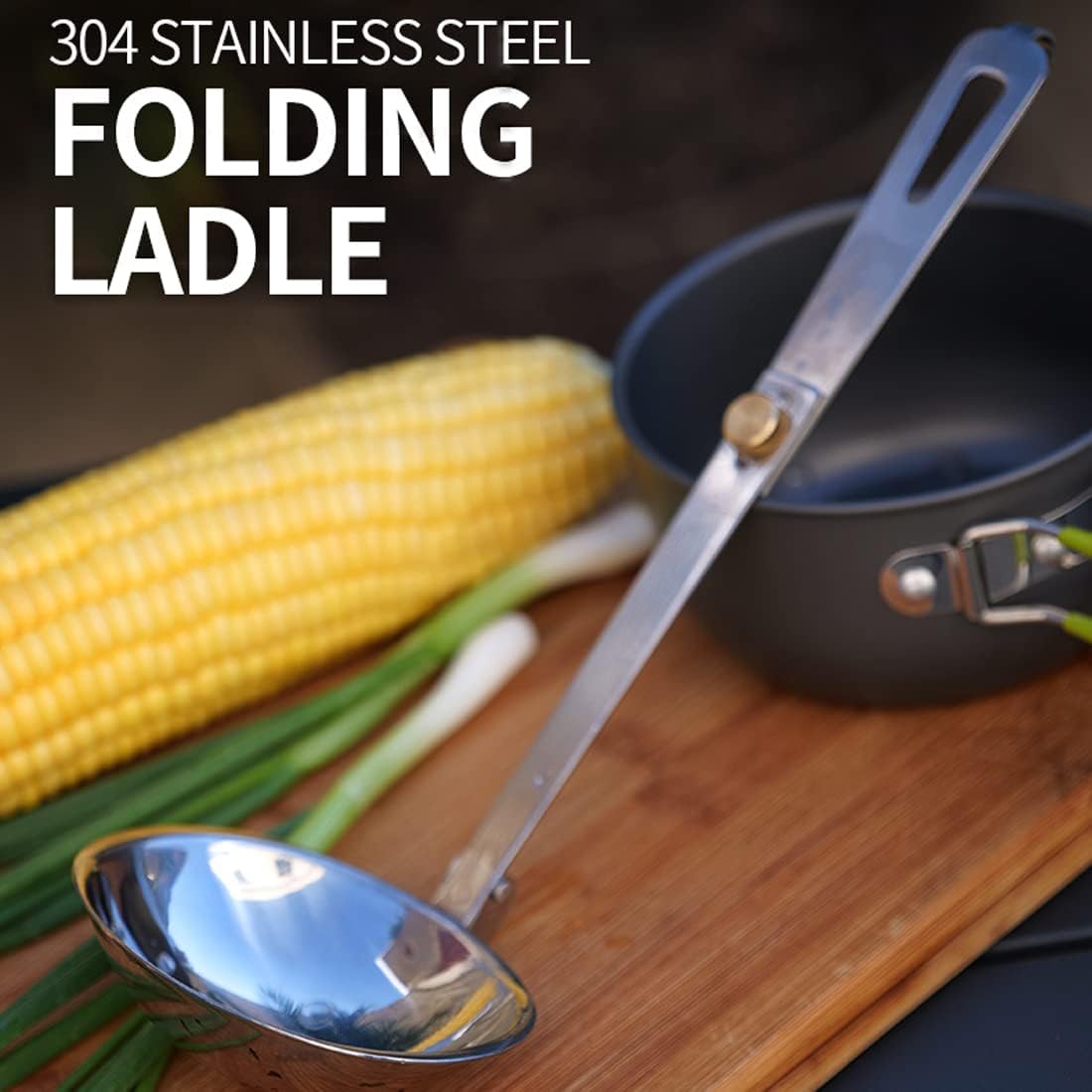 Portable Stainless Steel Outdoor Tableware Camping Folding Spoon Soup Ladle Cooking Utensils